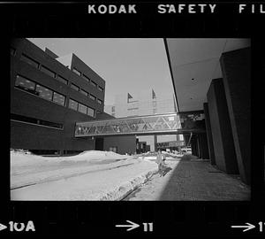 UMass Boston Columbia Point in winter. Note enclosed passageways, Dorchester