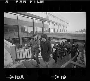 UMass Boston Columbia Point in winter. Note enclosed passageways, Dorchester