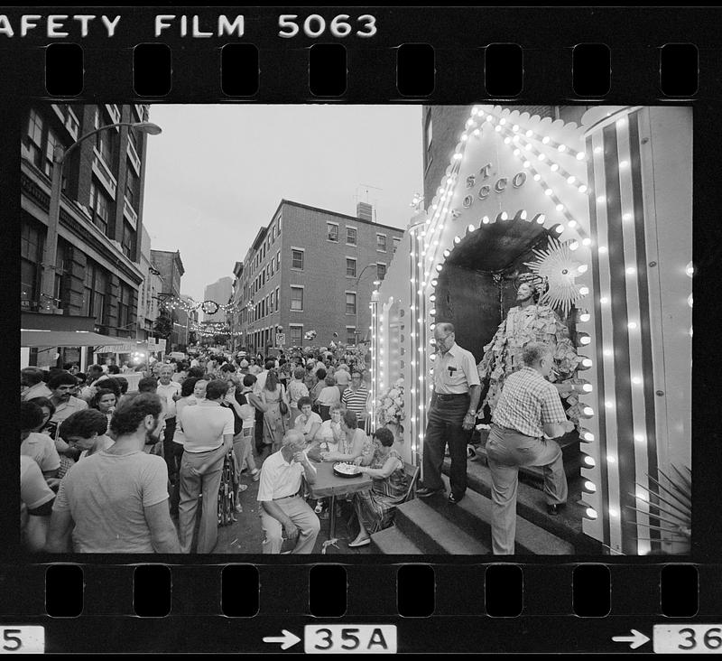 Saint festival parade on Hanover Street, North End, Boston