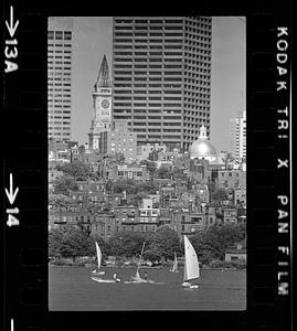 Sailboats on Charles River Basin, Beacon Hill in background, Back Bay
