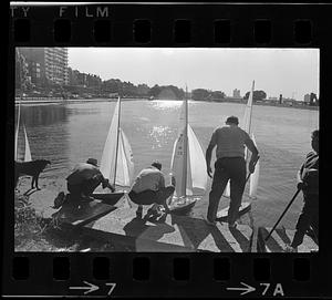Sailing toy boats in Charles River Lagoon, Boston