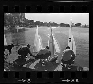 Sailing toy boats in Charles River Lagoon, Boston