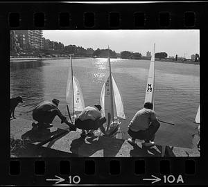 Sailing toy boats in Charles River Lagoon, Boston