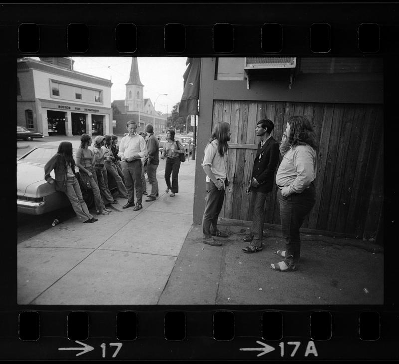 Teens hang out on Centre Street in Jamaica Plain in summertime, Boston ...