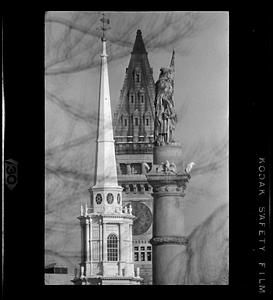Sailors Monument, Park Street Church & Customs House (1,000mm lens), Boston