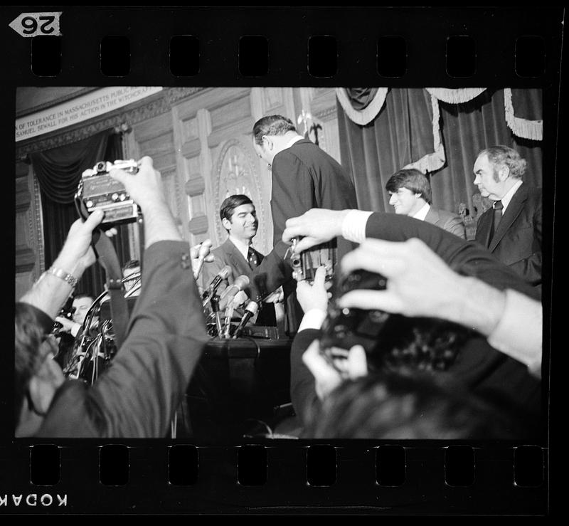 Kevin Harrington swears in Governor Michael Dukakis, Boston