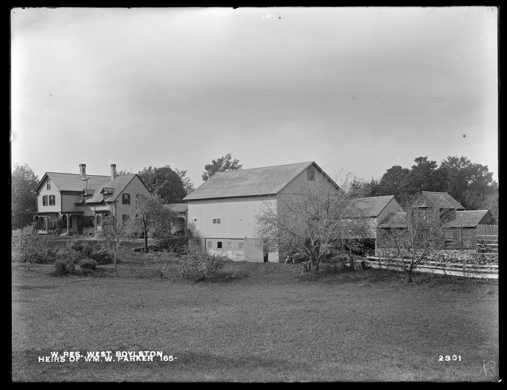 Wachusett Reservoir, Heirs of William W. Parker's buildings, on the easterly side of Temple Street, from the east, West Boylston, Mass., Oct. 11, 1898