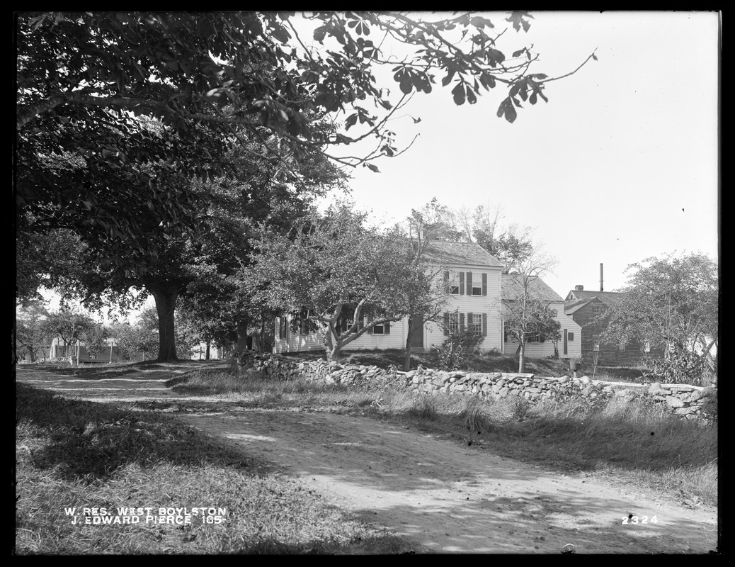 Wachusett Reservoir, J. Edward Pierce's buildings, on the northerly side of Pierce Street, from the southeast, West Boylston, Mass., Oct. 13, 1898
