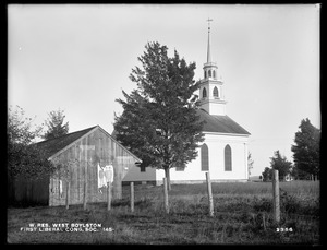 Wachusett Reservoir, First Liberal Congregational Society of West Boylston, church building and sheds, corner of Central and Worcester Streets, from the northwest, West Boylston, Mass., Oct. 17, 1898