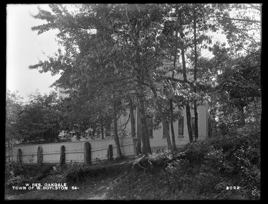 Wachusett Reservoir, inhabitants of West Boylston, schoolhouse, between New and High Streets, from the southwest, Oakdale, West Boylston, Mass., Oct. 20, 1898