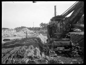 Distribution Department, Northern High Service Middlesex Fells Reservoir, excavation in west basin, Stoneham, Mass., Oct. 7, 1898