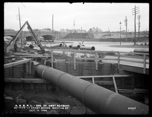 Distribution Department, Southern High Service Pipe Line, Section 20, 36-inch steel pipe across Stony Brook, station 5+40, Morton Street, near Forest Hills Station, West Roxbury, Mass., Oct. 19, 1898