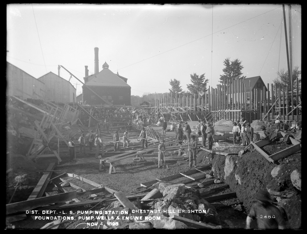 Distribution Department, Chestnut Hill Low Service Pumping Station, foundations, pump wells and engine room, Brighton, Mass., Nov. 4, 1898