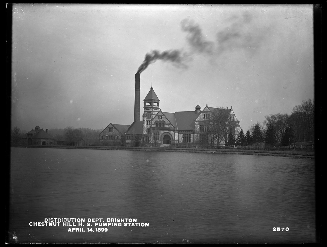 Distribution Department, Chestnut Hill High Service Pumping Station, from the west, Brighton, Mass., Apr. 14, 1899