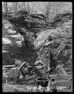 Distribution Department, Northern High Service Middlesex Fells Reservoir, trench for west end of core wall, Dam No. 1, from the east, Stoneham, Mass., Apr. 15, 1899