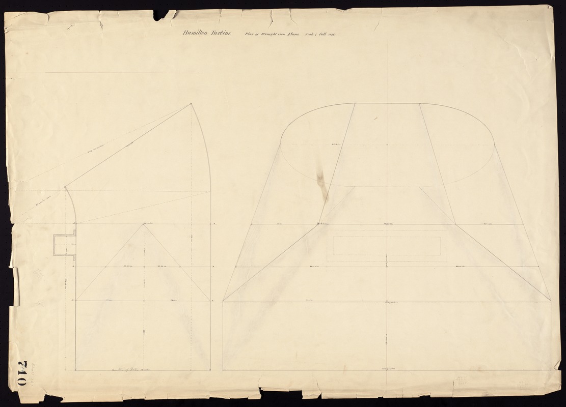Hamilton trubine, plan of wrought iron flume