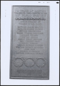 World War I plaque on monument, if front of Hemenway School, Canton