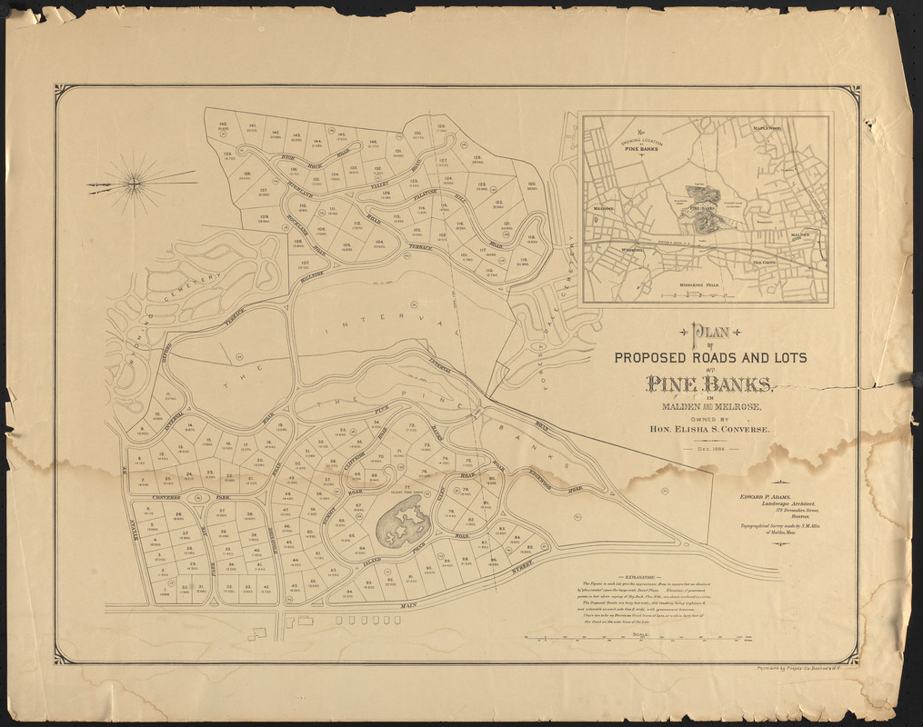 Plan of proposed roads and lots at Pine Banks in Malden and Melrose