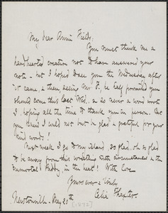 Celia Thaxter autograph letter signed to Annie Fields, Newtonville, [Mass.], 20 May [1872]