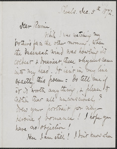 Celia Thaxter autograph letter signed to Annie Fields, Shoals, [N.H.], 5 December 1872