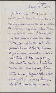 Celia Thaxter autograph letter signed to Annie Fields, Shoals, [N.H.], 13 March 1873