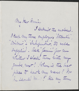 Celia Thaxter autograph letter signed to Annie Fields, Shoals, [N.H.], 6 April [1873]