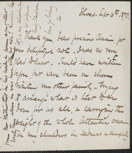 Celia Thaxter autograph letter signed to Annie Fields, Shoals, [N.H.], 10 September 1873