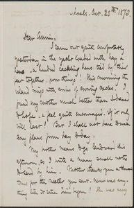 Celia Thaxter autograph letter signed to Annie Fields, Shoals, [N.H.], 20 October 1873