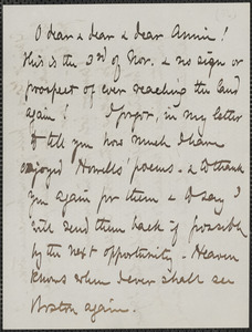 Celia Thaxter autograph note to Annie [Fields, Shoals, N.H.], 3 November [1873]