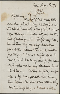 Celia Thaxter autograph letter signed to [Annie Fields, Shoals, N.H.], 6 November 1873