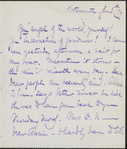 Celia Thaxter autograph letter signed to [Annie Fields], Portsmouth, [N.H.], 8 January [18]74
