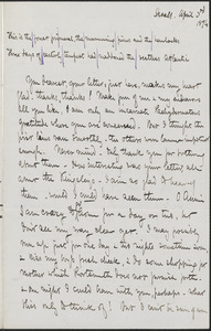 Celia Thaxter autograph letter signed to [Annie Fields], Shoals, [N.H.], 3 & 4 April 1874