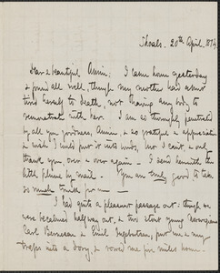 Celia Thaxter autograph letter signed to Annie Fields, Shoals, [N.H.], 20 April 1874