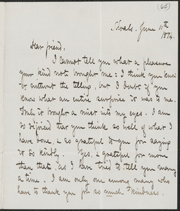 Celia Thaxter autograph letter signed to [James Fields], Shoals, [N.H.], 11 June 1874