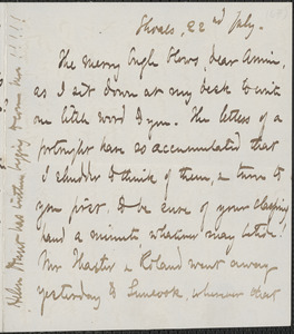 Celia Thaxter autograph letter signed to Annie Fields, Shoals, [N.H.], 22 July [1874]