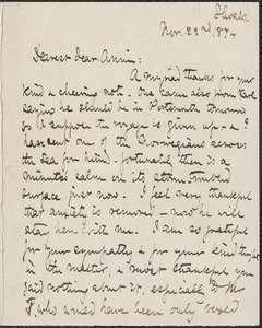 Celia Thaxter autograph letter signed to Annie Fields, Shoals, [N.H.], 22 November 1874