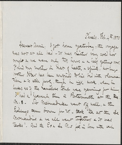 Celia Thaxter autograph letter signed to Annie Fields, Shoals, [N.H.], 4 February 1875