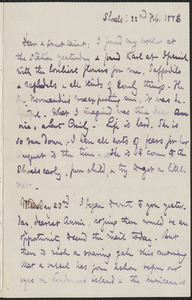 Celia Thaxter autograph letter to [Annie Fields], Shoals, [N.H.], 22, 23, and 24 February 1876