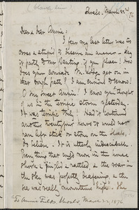Celia Thaxter incomplete autograph letter to Annie Fields, Shoals, [N.H.], 22 March [18]76