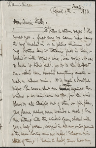 Celia Thaxter autograph letter signed to Annie Fields, Shoals, [N.H.], 4 and 6 April 1876