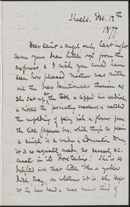 Celia Thaxter autograph letter signed to [Annie Fields, Shoals, [N.H.], 12 February 1877