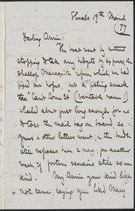 Celia Thaxter autograph letter signed to Annie Fields, Shoals, [N.H.], 19 March [18]77