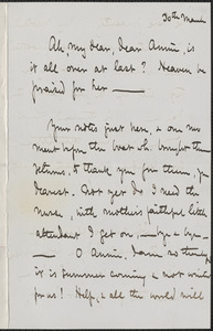 Celia Thaxter autograph letter signed to Annie Fields, Shoals, [N.H.], 30 March [1877]