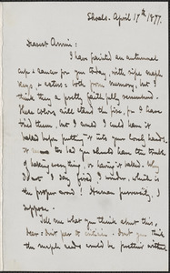 Celia Thaxter autograph letter signed to Annie Fields, Shoals, [N.H.], 17 April 1877