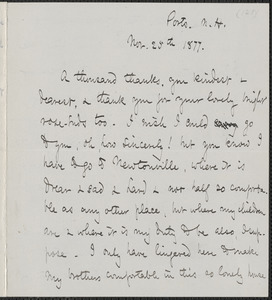 Celia Thaxter autograph letter signed to Annie Fields, Ports[mouth], N.H., 25 November 1877