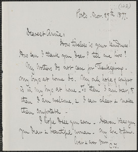Celia Thaxter autograph letter signed to Annie Fields, Ports[mouth, N.H.], 27 November 1877