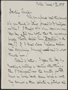 Celia Thaxter autograph letter signed to Annie Fields, N[ewton]ville, [Mass.], 7 March 1878