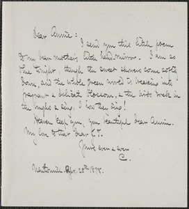 Celia Thaxter autograph letter signed to Annie Fields, Newtonville, [Mass.], 28 April 1878