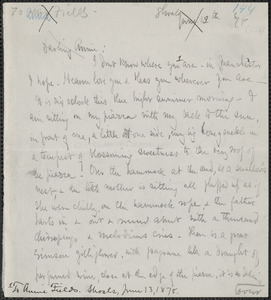 Celia Thaxter incomplete autograph letter signed to Annie Fields, Shoals, [N.H.], 13 and [14] June [18]78