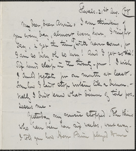 Celia Thaxter autograph letter signed to Annie Fields, Shoals, [N.H.], 21 August [18]78